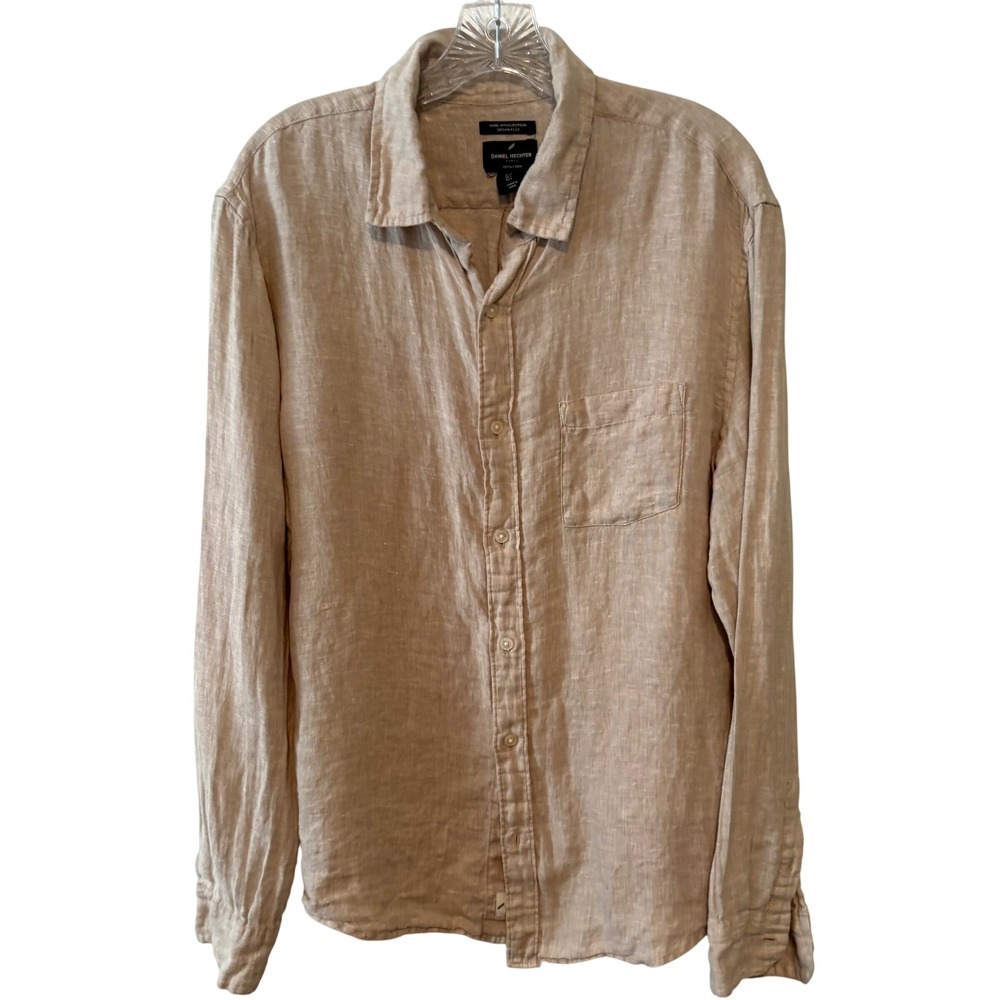 Daniel‎ Hechter Men's Khaki 100% Linen Lon Sleeved Button Front Shirt in Size L